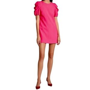 Alice + Olivia Hanita Mini Shift Pink Dress Sz 6 Short Puff Sleeve Party